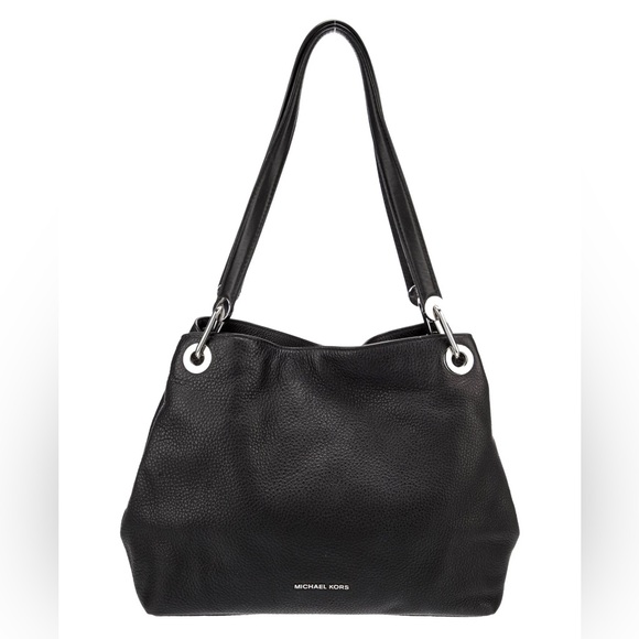 MICHAEL Michael Kors Handbags - MICHAEL Michael Kors Raven Large Leather Shoulder Bag Black with Silver Hardware